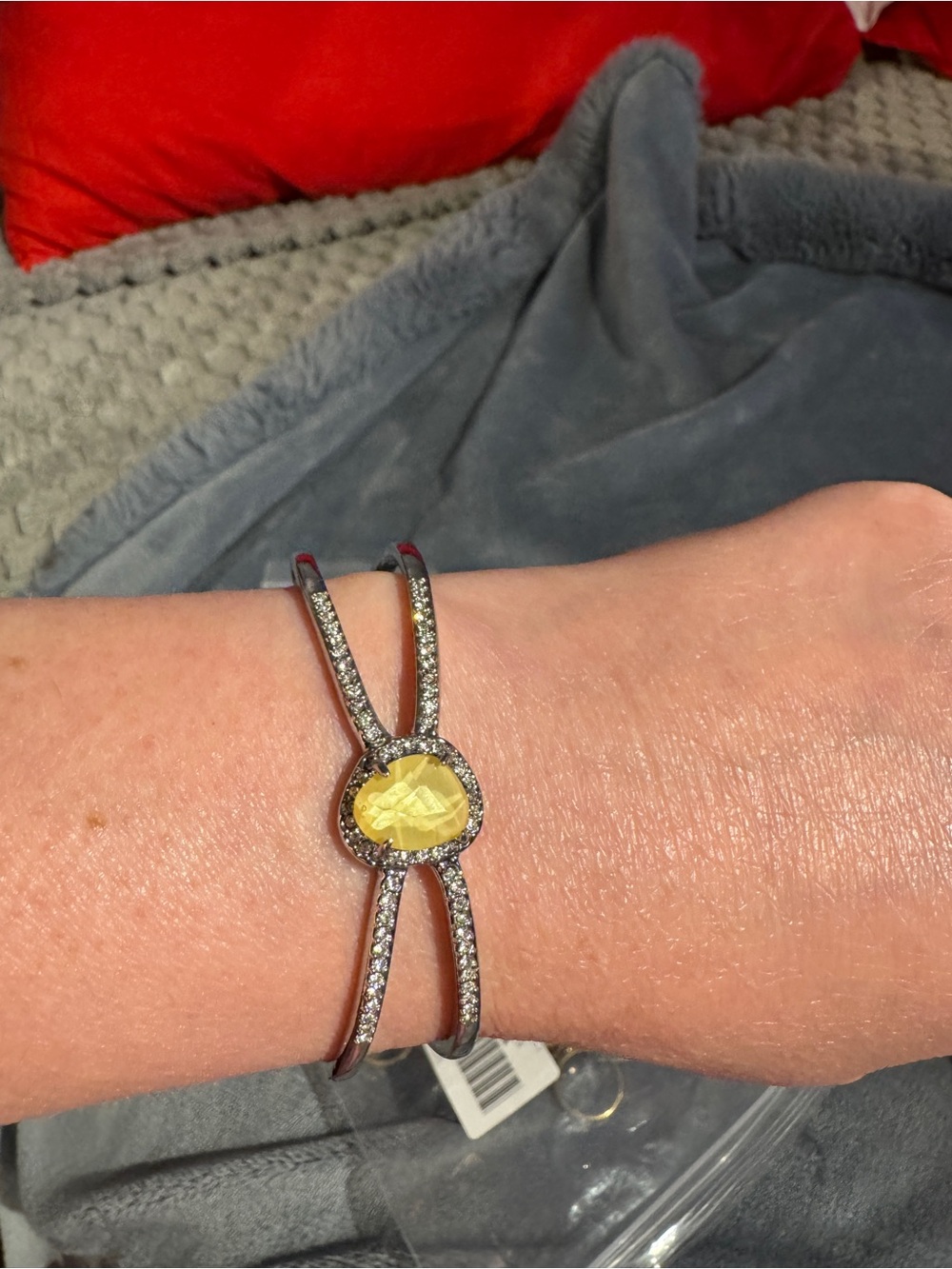 Yellow Gemstone Double-Band Crystal Cuff